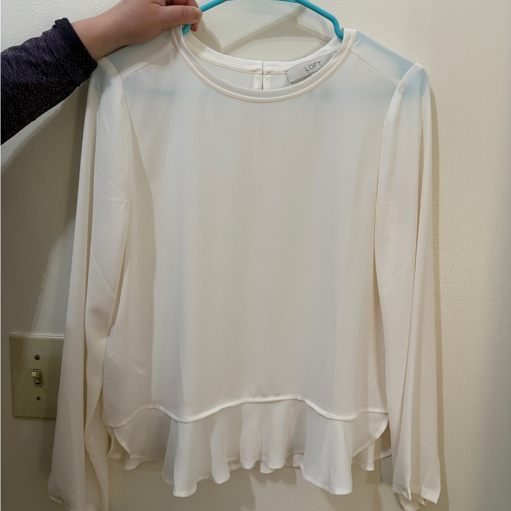 LOFT Sheer White Blouse | Size Small